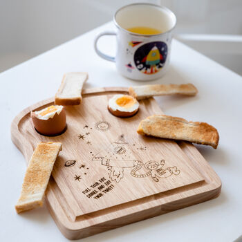Personalised Space Toast Chopping Board And Enamel Mug, 2 of 4