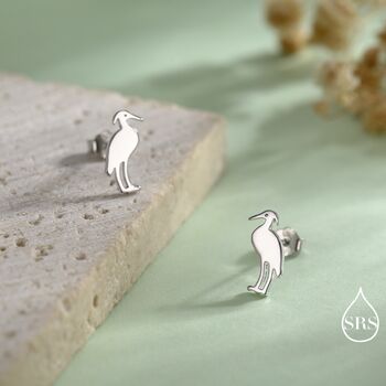 Grey Heron Bird Stud Earrings In Sterling Silver, 2 of 11