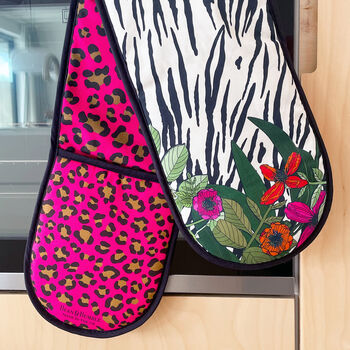 Double Oven Gloves Hot Pink Leopard Print Tiger Stripe