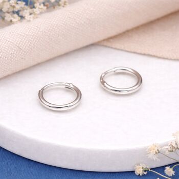 Mini Sterling Silver Huggie Sleeper Hoop Earrings – 10mm, 4 of 10