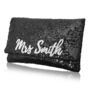 Black Or Navy Sequin Mrs Surname Clutch, thumbnail 5 of 5