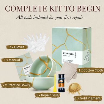 Kintsugi Repair Kit Restore Ceramics With Gold Powder, 3 of 10