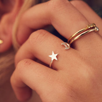 Personalised Moon And Star Open Ring, 2 of 10