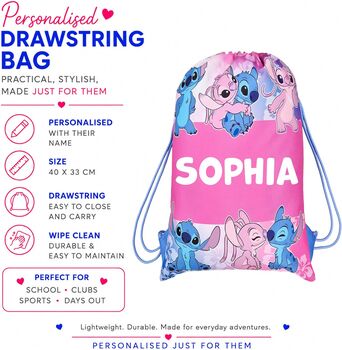 Disney Lilo And Stitch Drawstring Bag Personalised Girls, 6 of 6