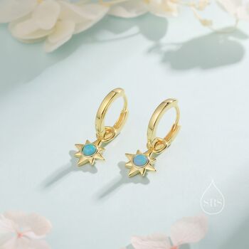 Opal Starburst Huggie Hoop Earrings In Sterling Silver, 5 of 11