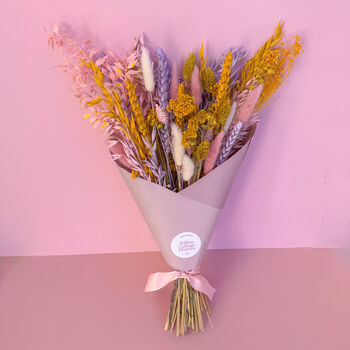 Yellow, Pink And Lilac Dried Flower Arrangement With Daisies, 2 of 8