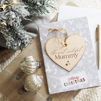 Christmas Card With Wooden Tree Bauble For Mum, 2 of 2