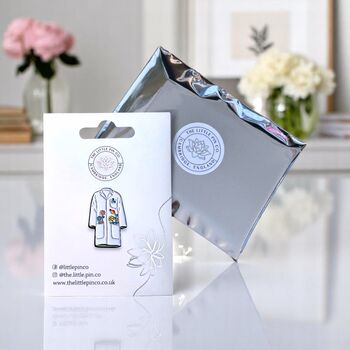 White Lab Coat Enamel Brooch Pin, Ideal Gift For Doctors, Laboratory Technicians And Scientists, Secret Santa Gift, 2 of 8