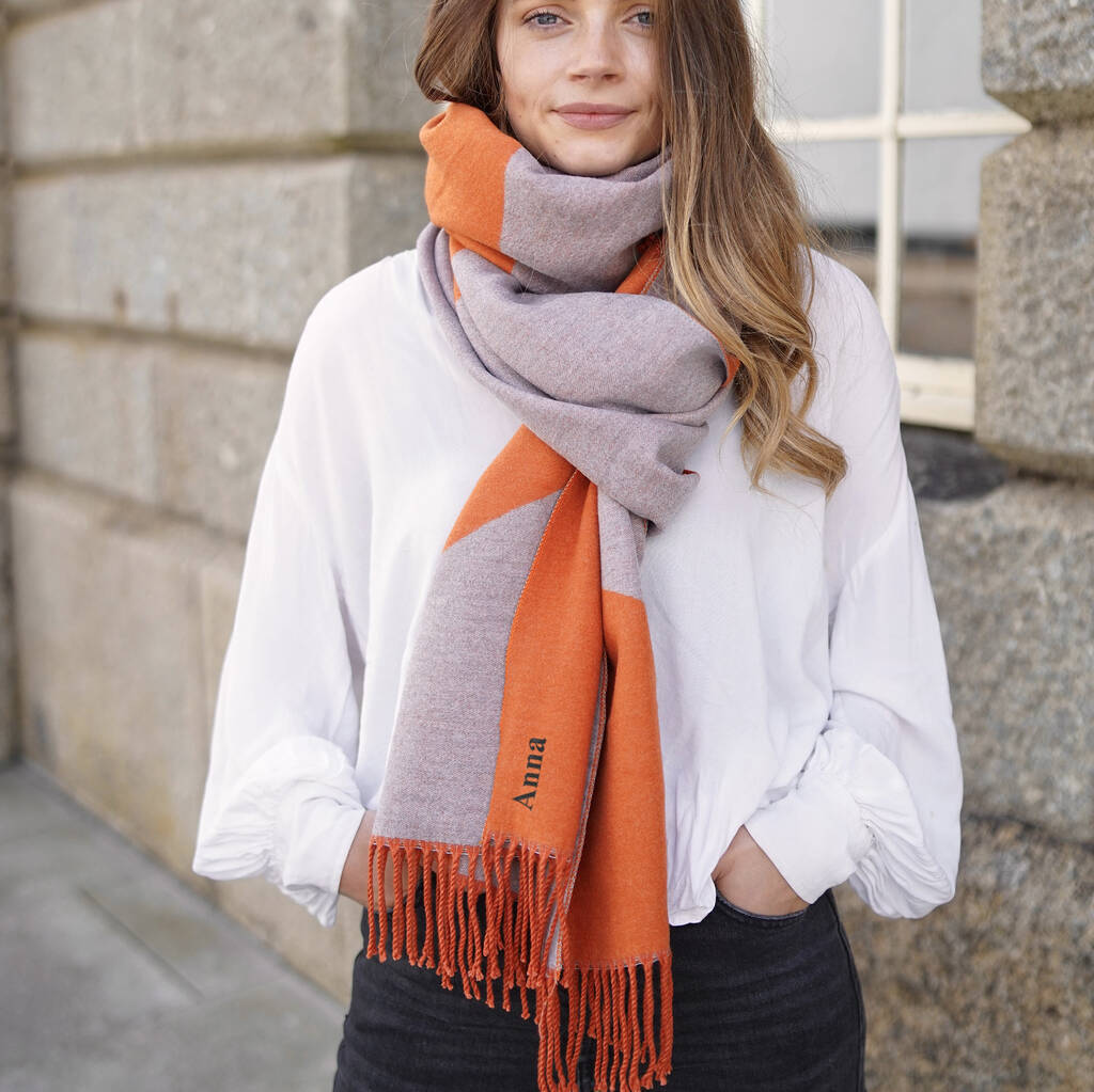 Personalised Burnt Orange To Grey Cashmere Blend Scarf, 1 of 4