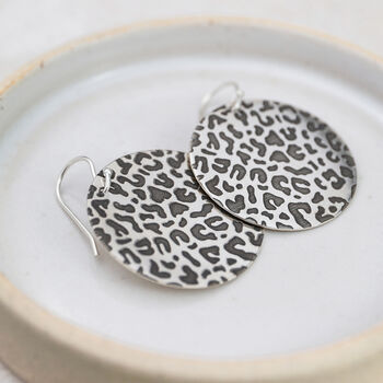 Sterling Silver Leopard Print Disc Earrings, 4 of 5