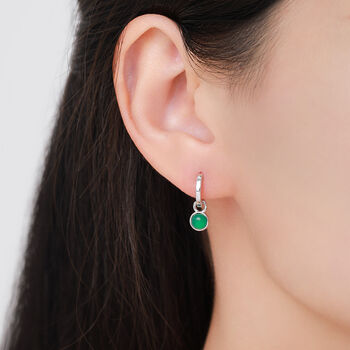 Sterling Silver Dangling Green Onyx Hoop Earrings, 6 of 11