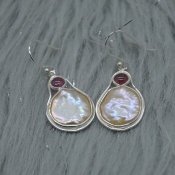 Mother Of Pearl Pink Tourmaline Silver Earrings, 3 of 9