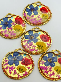 Gold Earrings With Red And Blue Flowers, 2 of 7