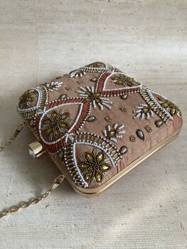 Bronze Embroidered Square Handcrafted Clutch Bag, 5 of 7