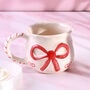 G Decor Handmade And Hand Painted Red Bow Gift Mug, thumbnail 2 of 3