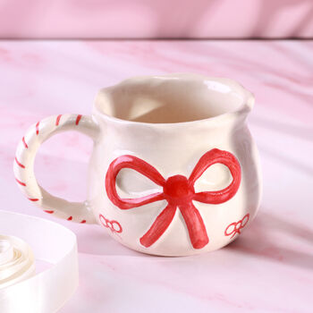 G Decor Handmade And Hand Painted Red Bow Gift Mug, 2 of 3