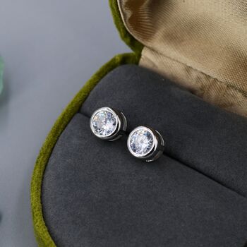 Extra Large 6mm Cz Stud Earrings In Sterling Silver, 5 of 12