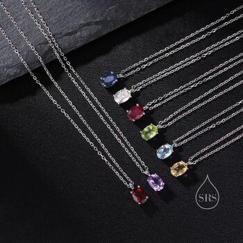 Tiny Genuine Blue Topaz Crystal Oval Pendant Necklace, 3 of 11