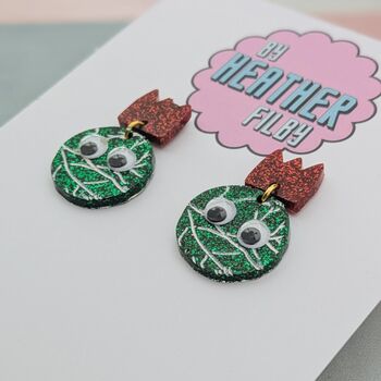 Brussel Sprout Glitter Resin Christmas Earrings, 4 of 4