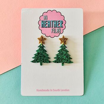 Green Glitter Christmas Tree Earrings, 2 of 2