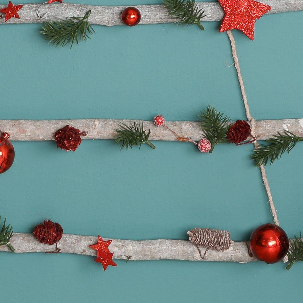 Red Bauble Christmas Tree Ladder Wall Decoration By Dibor