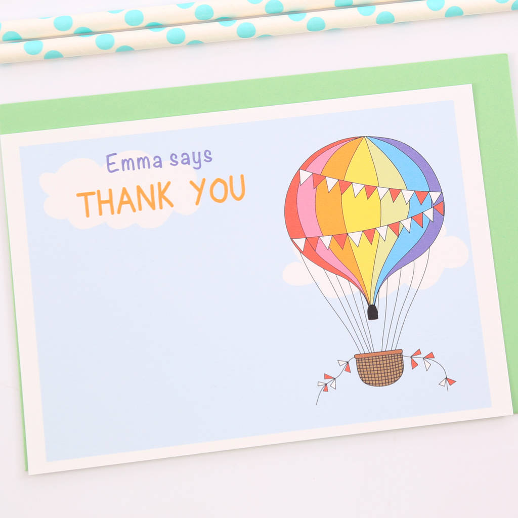 Rainbow Balloon Personalised Thank You Note Cards, 1 of 2