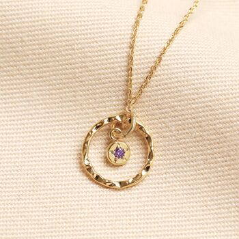 Personalised Family Hammered Halo And Birthstone Pendant Necklace In Gold Plating, 2 of 5