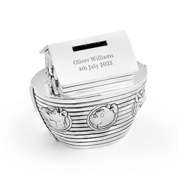 Personalised Silver Plated Noah’s Ark Money Box, 4 of 4