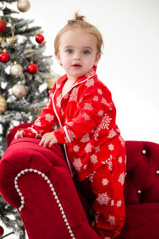 Family Christmas Red Snowflake Personalised Pyjamas, 6 of 11