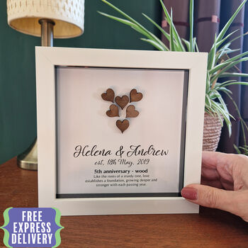 Personalised 5th Anniversary Gift Framed Wooden Heart, 2 of 6