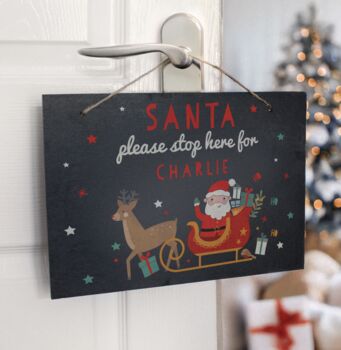 Personalised Santa Stop Here Slate Sign, 2 of 4