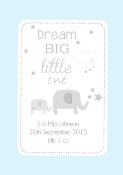 Personalised Dream Big Little One Elephant Print, 5 of 8