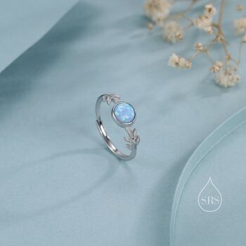 Sterling Silver Blue Opal Olive Leaf Ring, 4 of 11