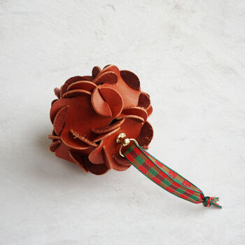 Red Leather Hydrangea Christmas Ball Ornament, 3 of 4