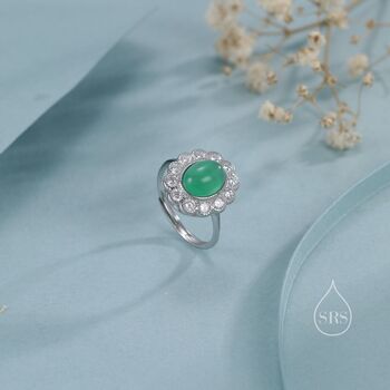 Sterling Silver Vintage Inspired Green Onyx Cz Ring, 5 of 12