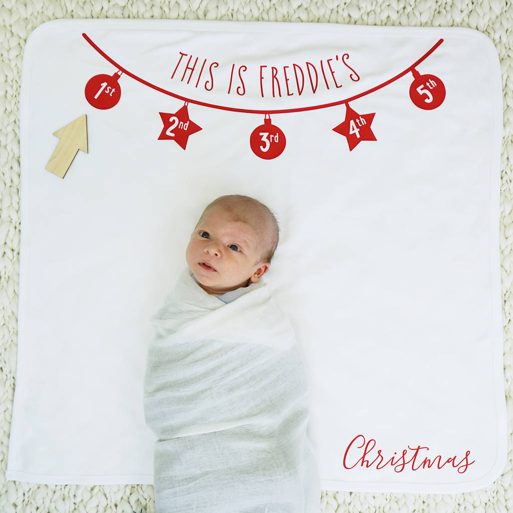 Personalised Christmas Bauble Baby Milestone Blanket, 1 of 4