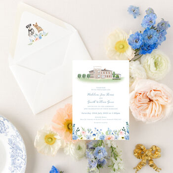 Wildflower Wedding Invites With Venue Illustration, 2 of 6
