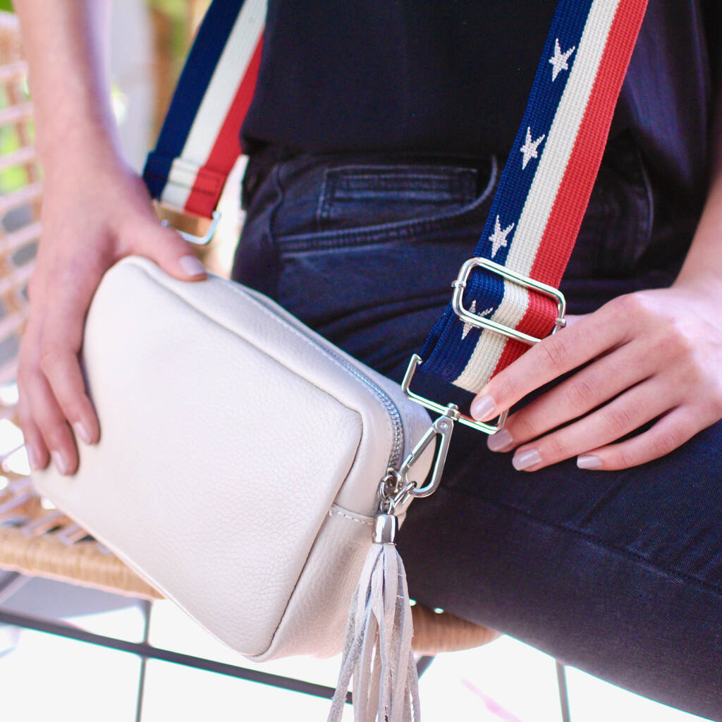 bag with patterned strap