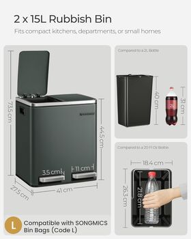 Kitchen Bin Dual Compartments Soft Close Lid Trash Can, 2 of 7