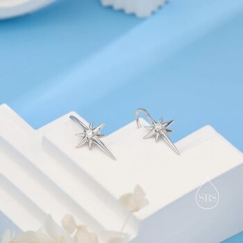 Cz Starburst Hook Earrings In Sterling Silver, 4 of 10