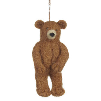Handmade Needle Felt Grizzly Bear Hanging Decoration, 2 of 11