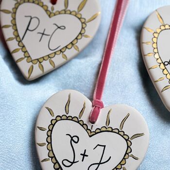 Personalised Couples Initials Ceramic Hanging Heart Valentines Gift, 2 of 12