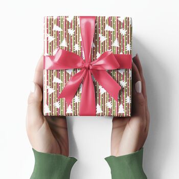Luxury Striped Christmas Tree Gift Wrapping Paper, Superior Thickness, 2 of 8