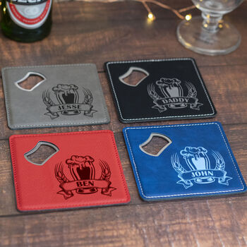 Pint Glass Pu Leather Coaster With Bottle Opener, 2 of 2