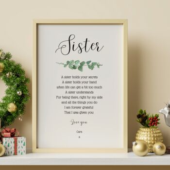 Sister Christmas Gift Sisters Personalised Christmas Poem Print, 2 of 9