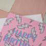 Happy Birthday Pink Lightning Bolt Greeting Card, Blank Inside, thumbnail 3 of 5