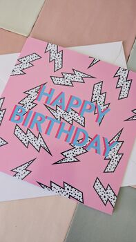 Happy Birthday Pink Lightning Bolt Greeting Card, Blank Inside, 3 of 5