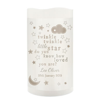 Personalised Twinkle Twinkle Nightlight LED Candle – Gift For Christening Or New Baby, 3 of 3