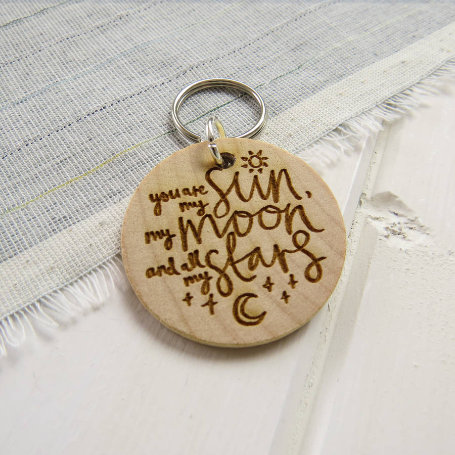 Sun, Moon And Stars Wooden Keyring By Literary Emporium ...