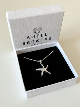 Sterling Silver Cubic Zirconia Starfish Pendant Necklace, 2 of 7